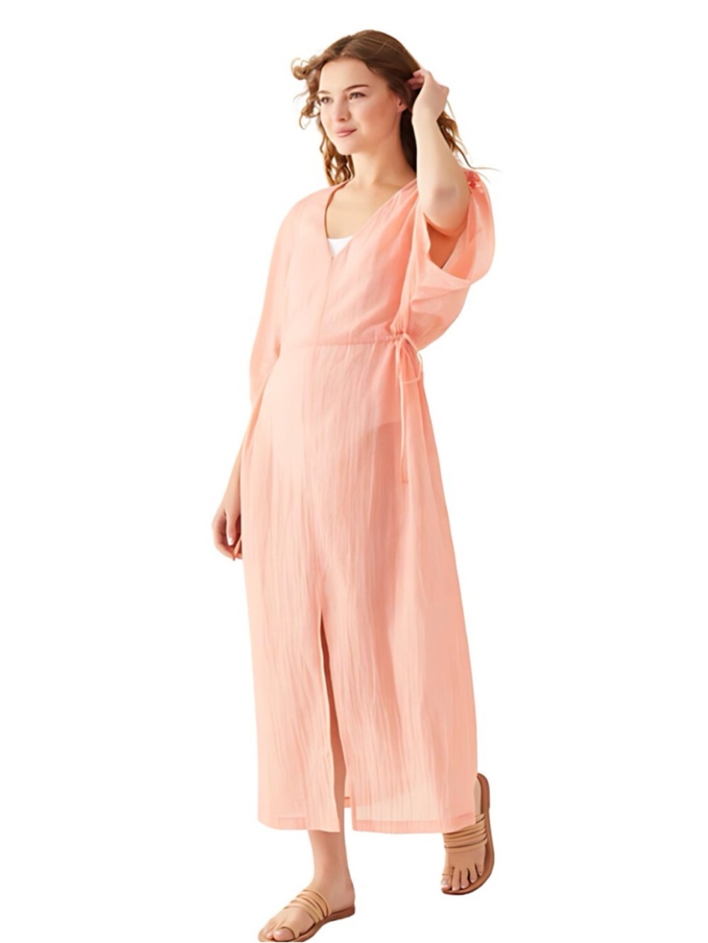 Mersea Breezy Kaftan Dress Cover Up L/XL Peach Swim Beach Resort